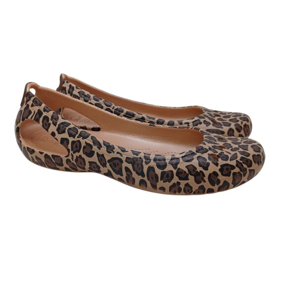 Crocs Shoes Leopard Print Kadee Flats Slip On Casual Womens 9 - Picture 1 of 12